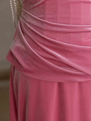 Mermaid Velvet Pink Long Prom Dress Pink Long Formal Dress