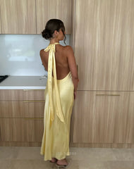 Sheath Halter Yellow formal dresses Bridesmaid Dresses evening gown Prom Dress