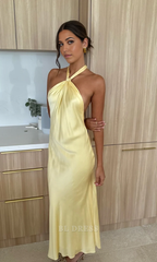Sheath Halter Yellow formal dresses Bridesmaid Dresses evening gown Prom Dress
