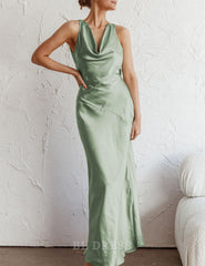 Sheath Cowl Neck Sleeveless Backless Open Back Satin formal dresses Bridesmaid Dresses evening gown Prom Dress