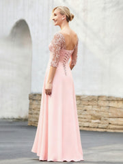 V-neck Appliqued Chiffon A-Line Asymmetrical Dress Blushing Pink