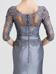 Mermaid / Trumpet Mother of the Bride Dress Beautiful Back See Through Illusion Detail Jewel Neck Floor Length Taffeta Corded Lace 3/4 Length Sleeve with Beading