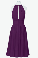 Schep paarse chiffon a-line korte bruidsmeisje jurk