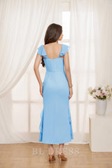 Sheath Cowl Neck Sleeveless Ruffled High Slit Bodycon formal dresses Bridesmaid Dresses evening gown Prom Dress
