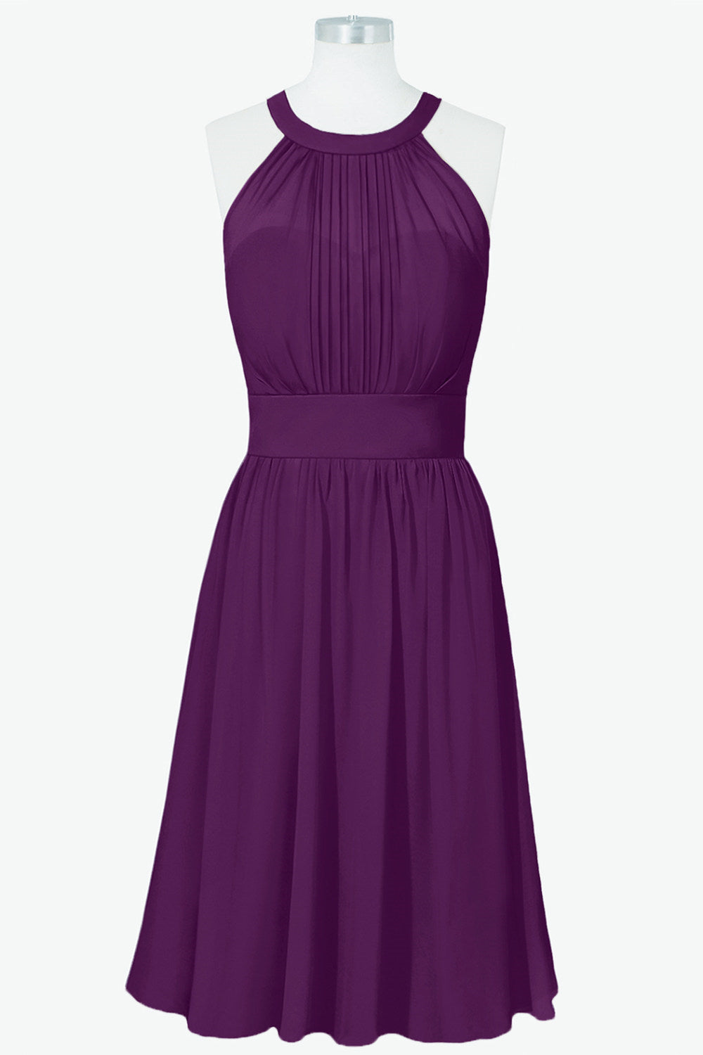 Schep paarse chiffon a-line korte bruidsmeisje jurk