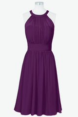 Schep paarse chiffon a-line korte bruidsmeisje jurk