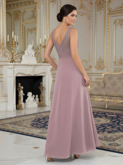 A-Line Lace V-neck Chiffon Asymmetrical Dress Dusk