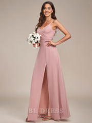 A-line V Neck Spaghetti Strap Chiffon Split formal dresses Bridesmaid Dresses evening gown Prom Dress