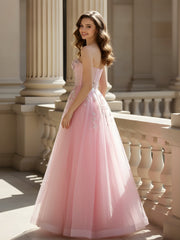 Sweetheart Corset A-Line Appliqued Tulle Dress Blushing Pink