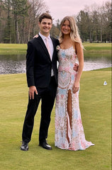 (out of stock)White gorgeous shiny exquisite beaded spaghetti strap sequined backless long chiffon ball gown prom dress evening gown holiday party dress gh2799
