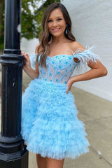 Red Feather Sweetheart Tiered A-Line Short Party Dress