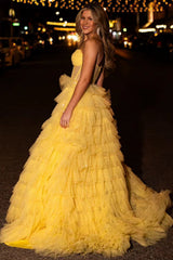 Pink Strapless Tulle Sequin A-Line Prom Gown