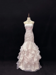 Light Pink Strapless Mermaid Chiffon Vintage Party Dresses Birthday Outfits, HZ0319