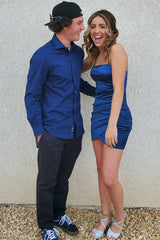 Green Spaghetti Straps Ruched Mini Homecoming Dress