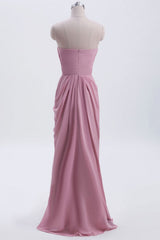 Strapless blush roze gedrapeerde hoge taille lange bruidsmeisje jurk
