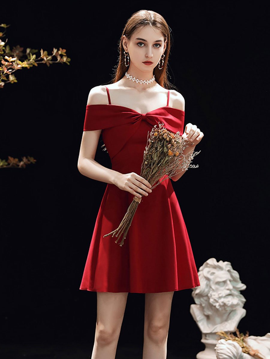 Simple A-line burgundy short prom dress, burgundy homecoming dress