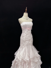 Light Pink Strapless Mermaid Chiffon Vintage Party Dresses Birthday Outfits, HZ0319