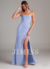 Strapless off shoulder side slit backless and floor length bridesmaid dress - Jimiss Dress