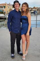 Green Spaghetti Straps Ruched Mini Homecoming Dress