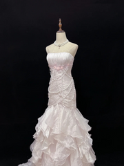 Light Pink Strapless Mermaid Chiffon Vintage Party Dresses Birthday Outfits, HZ0319