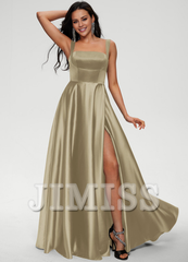 Bow A-line floor-length satin prom dress