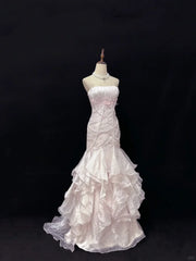 Elegant Light Pink Strapless Chiffon Sweet 16 Quinceanera Mermaid Evening Dress Ball Gown HZ1024