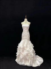 Elegant Light Pink Strapless Chiffon Sweet 16 Quinceanera Mermaid Evening Dress Ball Gown HZ1024