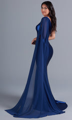 PromGirl One-Shoulder Long Prom Dress with Cape