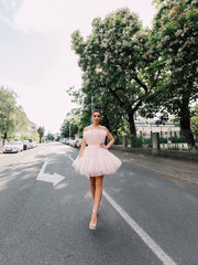 Pink tulle short prom dress pink tulle homecoming dress