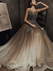 Elegant v neck tulle sequin long prom dress tulle formal dress