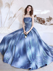 Blue satin long prom dress blue satin evening dress