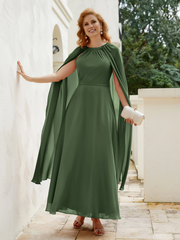 Long cape A-line gemstone collar chiffon mother of the bride dress