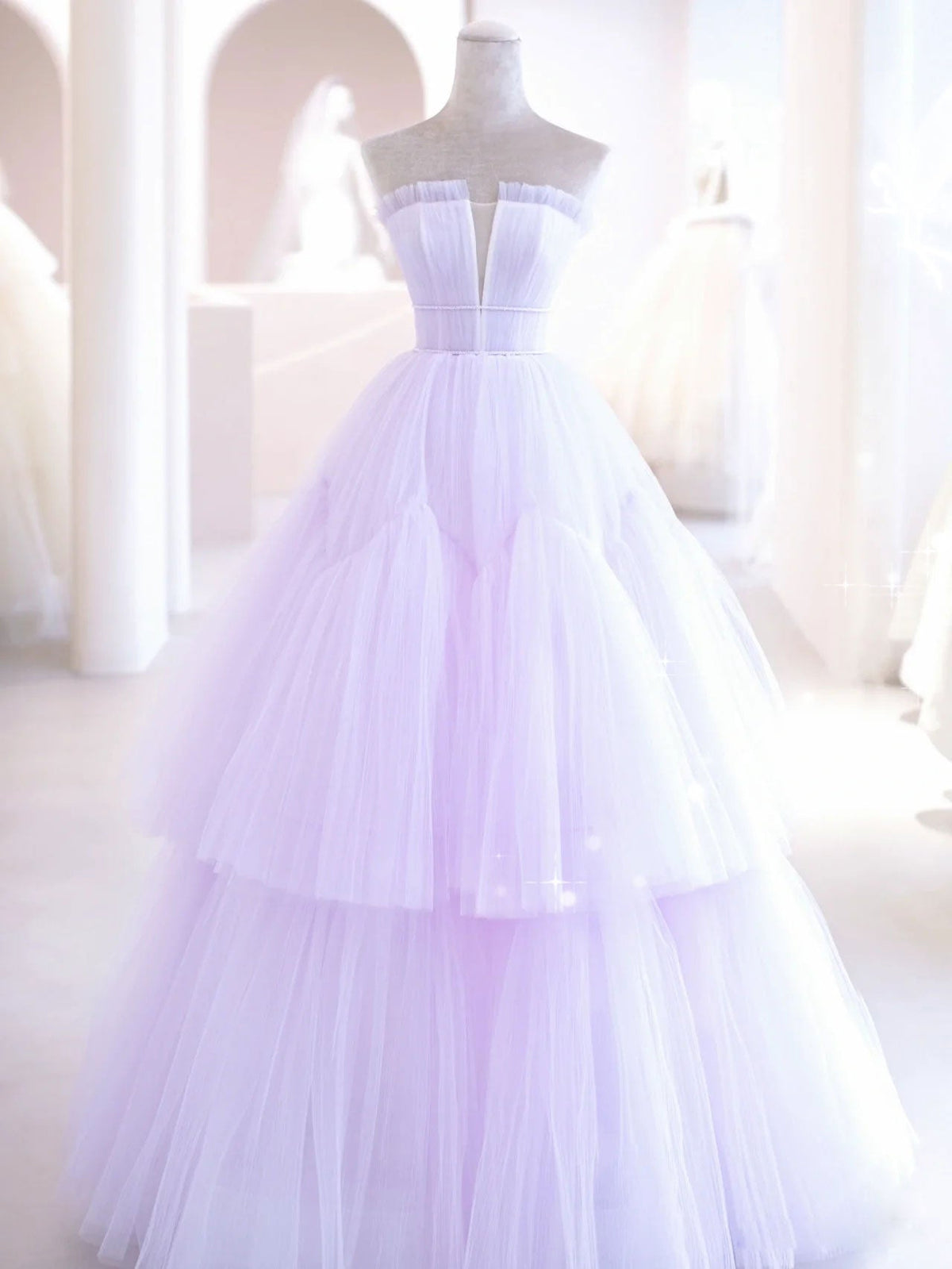 Purple  tulle A line long prom dress, tulle long evening dress