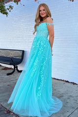 Off the Shoulder Leaf Lace Long Prom Dress with Pearls and Sheer Corset Bodice