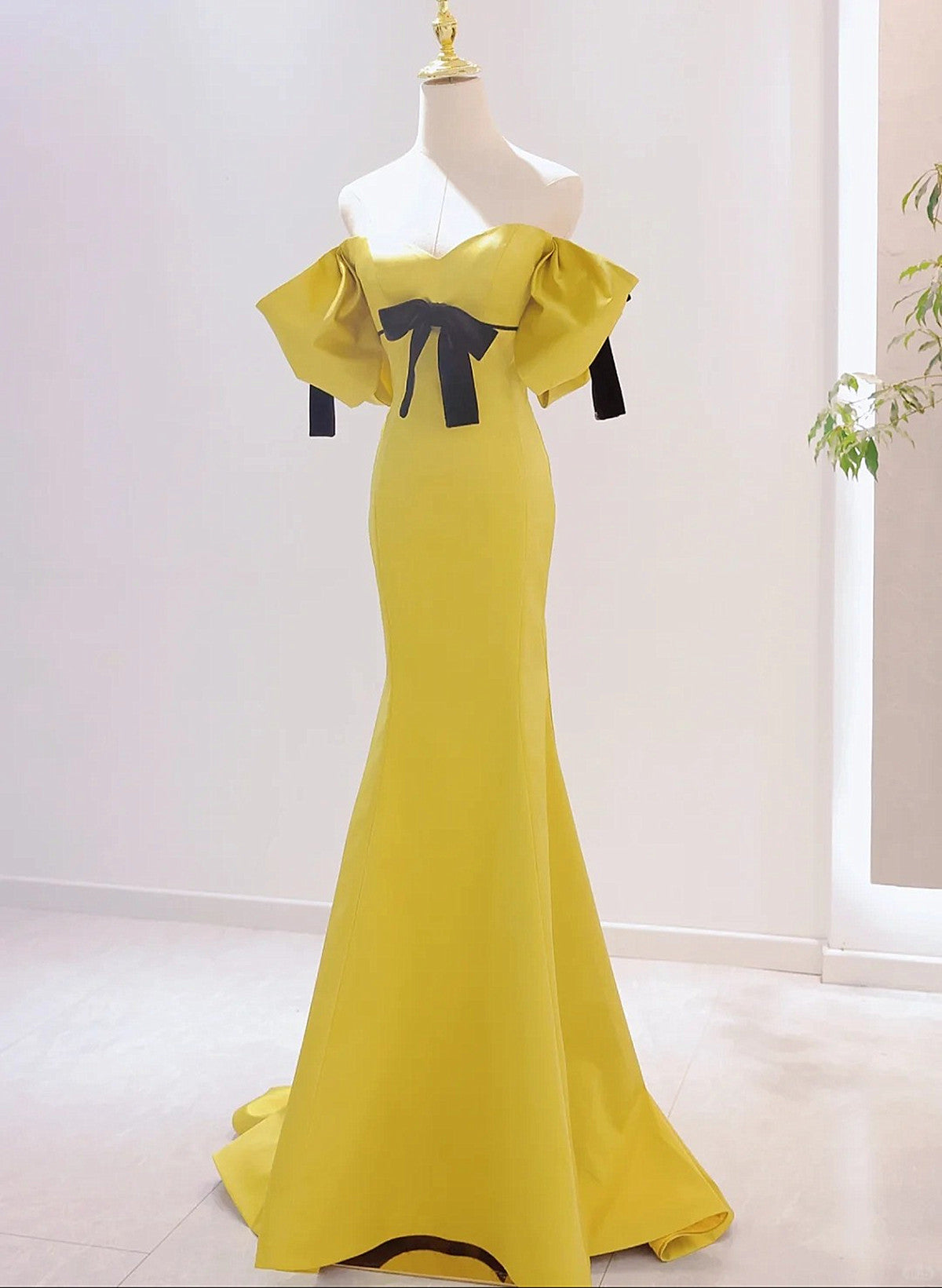 Yellow Mermaid Sweetheart Prom Dress, Off Shoulder Yellow Evening Dress