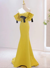 Yellow Mermaid Sweetheart Prom Dress, Off Shoulder Yellow Evening Dress