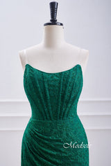 Strapless Hunter Green Lace Pleated Tight Homecoming Dress