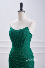 Strapless Hunter Green Lace Pleated Tight Homecoming Dress