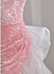 Lovely Pink Sequins Velvet High Low Prom Dress, Pink Mermaid Off the Shoulder Party Dress