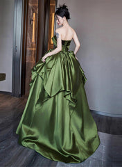 Green Satin Long Off Shoulder Princess Formal Dress, Green Satin Prom Dress