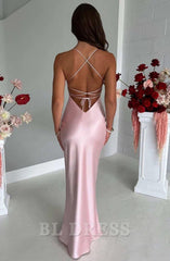 Sheath V-Neck Spaghetti Straps Slit Satin Long formal dresses Bridesmaid Dresses evening gown Prom Dress