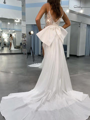 Sheath/Column Spaghetti Straps V-Neck Wedding Dress With Sequins & Split Side Sexy