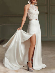 Sheath/Column Halter Floor-Length Lace Wedding Dress Sexy