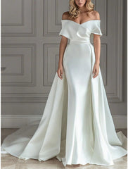 A-Line/Princess Off-The-Shoulder Floor-Length Wedding Dress Pure Color