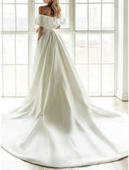 A-Line/Princess Off-The-Shoulder Floor-Length Wedding Dress Pure Color