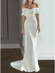 A-Line/Princess Off-The-Shoulder Floor-Length Wedding Dress Pure Color