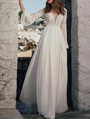 A-Line/Princess V-Neck Floor-Length Lace Wedding Dress Sexy