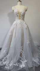 Wholesale A-Line/Princess V-Neck Floor-Length Lace Wedding Dress