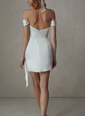 Sheath/Column Off-The-Shoulder Mini Wedding Dress Pure Color