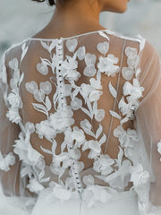 A-Line/Princess V-Neck Floor-Length Wedding Dress With Appliques Beautiful